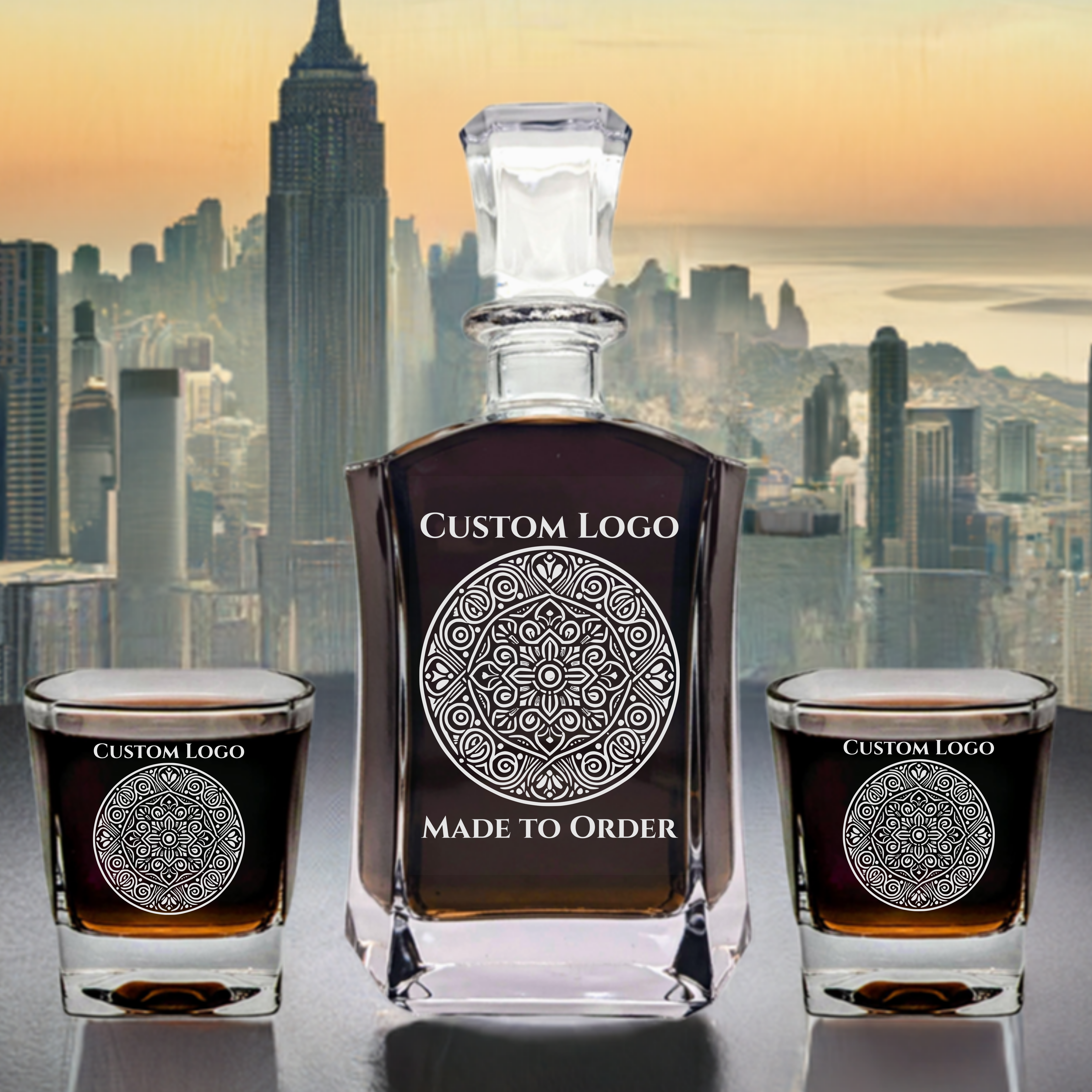 Custom Logo Decanter or Decanter Set - 6 Sided