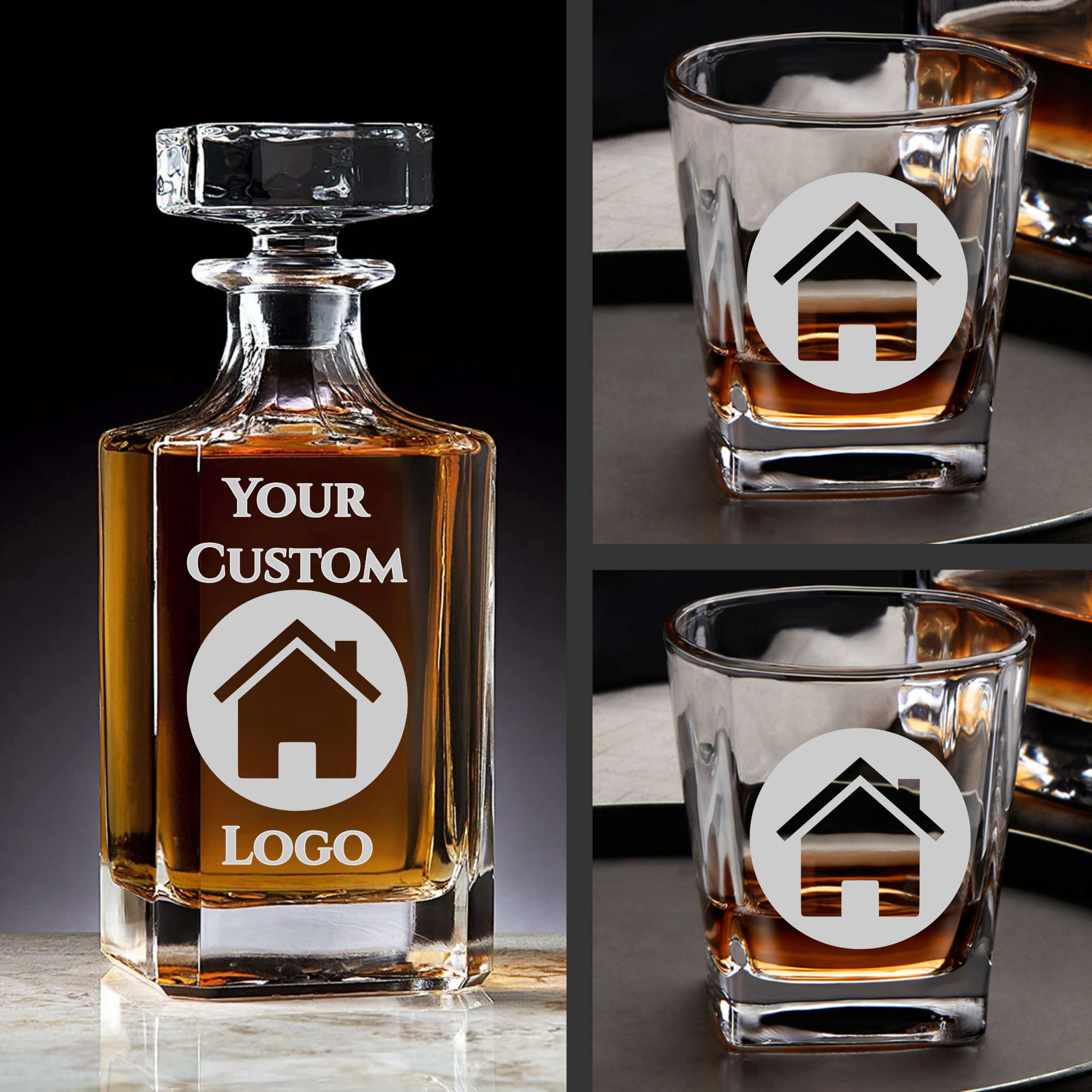 Classic logo Decanter Set, Personalized Barware, Personalized Gift