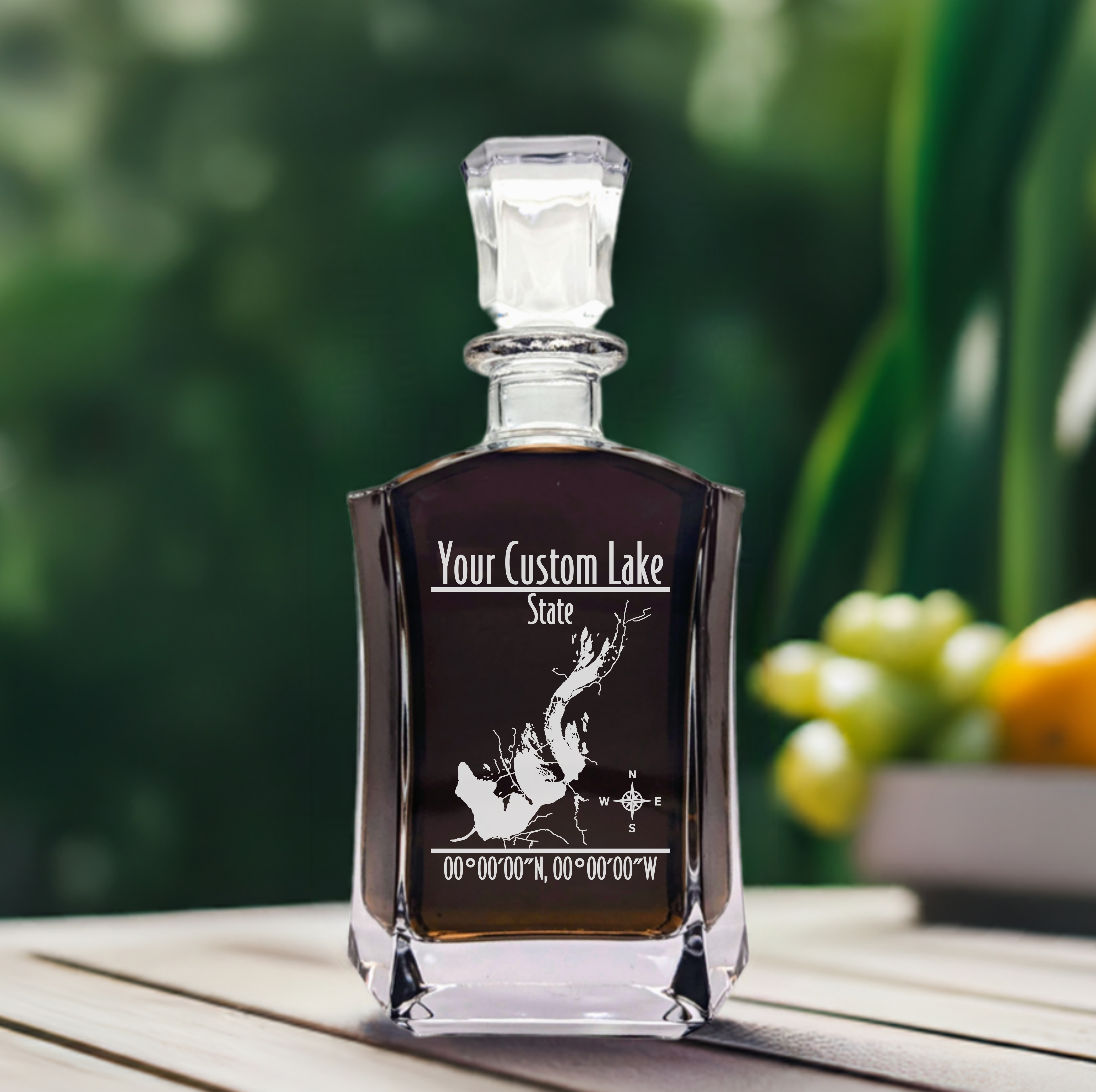 Modern Personalized Lake Whiskey Decanter Set - 6 Sided